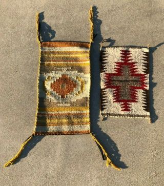Two Small Navajo Mats Weavings Sampler Rugs Southwest Shabby Chic