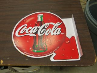 Vintage Coca Cola Double Sided Flanged Metal Sign