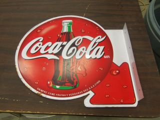 Vintage Coca Cola Double Sided Flanged Metal Sign 2