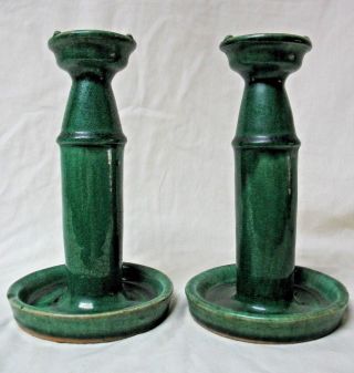 Antique Green Glaze Candlesticks