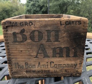 Antique Rustic Bon Ami Graphic Advertising Wood Box Crate Dovetail Joints Chick