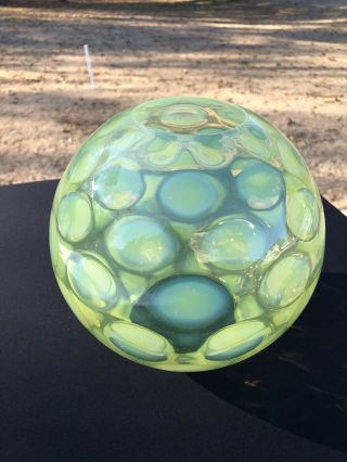 Rare Antique Kerosene Yellow Coin Spot Vaseline Glass Globe Ball Shade C1885