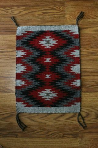 Vintage Navajo Native American Woven Wool Saddle Blanket Rug 15 3/4 " X 11 3/4 "