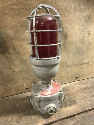 Vintage Explosion Proof Crouse - Hinds Red Glass Globe & Cage Light Industrial
