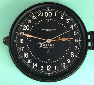 1940’s Chelsea U.  S.  NAVY Ships Clock 8 1/2” 24 HR Dial WW2 “Working” 32094E 2