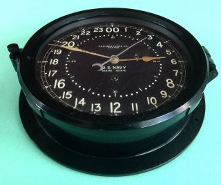1940’s Chelsea U.  S.  NAVY Ships Clock 8 1/2” 24 HR Dial WW2 “Working” 32094E 3
