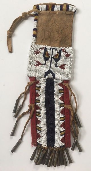 Vintage Native American Sioux Beaded Leather Pipe Medicine Bag Pouch Fringed