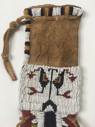 Vintage Native American Sioux Beaded Leather Pipe Medicine Bag Pouch Fringed 2