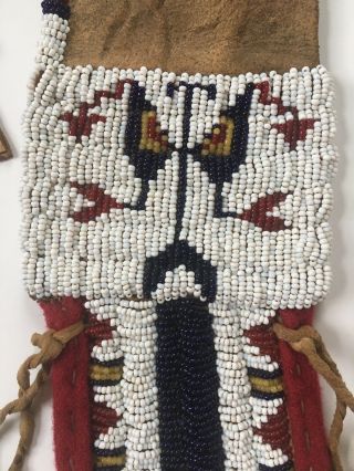Vintage Native American Sioux Beaded Leather Pipe Medicine Bag Pouch Fringed 3