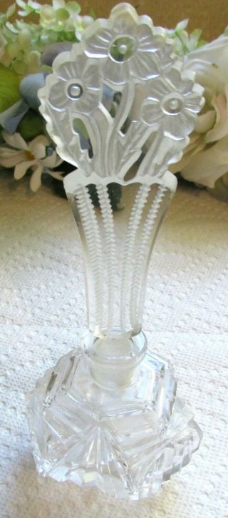 Gorgeous Art Deco Signed Cut Crystal Perfume Bottle With Floral Stopper 1