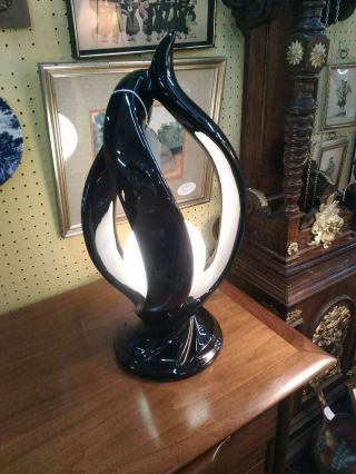 Vintage Mid Century Abstract Sculptural Black Ceramic Globe Shade Table Lamp.