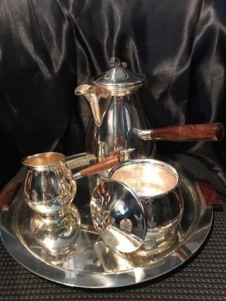 Vintage 1969 Denmark Silver - Plated Coffee Service With Tray
