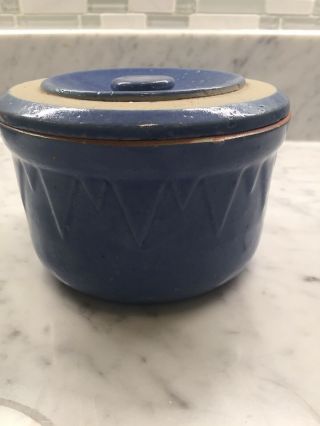 Stoneware Butter Crock With Lid Blue Pottery