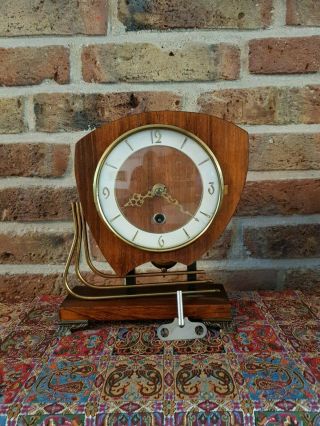 Orfac Dutch Art Deco Table Clock,  Brass And Nut Wood Body