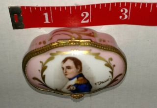 Antique French Porcelain Trinket Box Napoleon Portrait Signed F.  Danni
