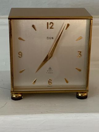 Vintage Swiss Made Double - Sided Elgin 8 Day 7 Jewel Brass Desk Clock
