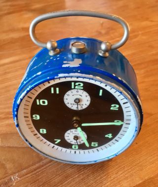 Vintage Wehrle Polo Blue Mid Century Alarm Clock - - Made In Germany
