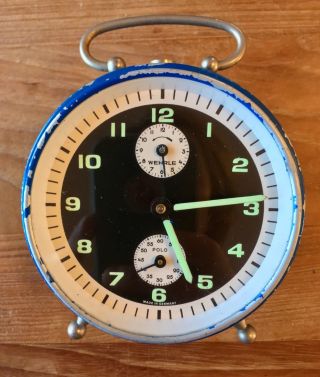 Vintage Wehrle Polo Blue Mid Century Alarm Clock - - Made in Germany 3