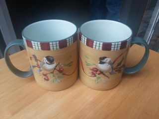 2 Lenox Winter Greetings Everyday Chickadee Tartan Mugs By Catherine Mcclurg