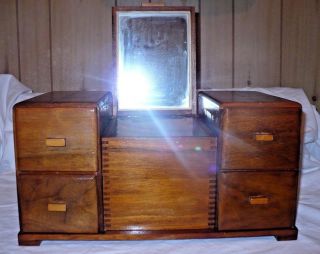 Vintage Antique Wood Jewelry Box Inlay Silhouette Mirror 16 " By 9