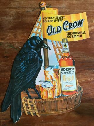Vintage Old Crow Bourbon Whiskey - Liquor Store Ad / Cardboard Sign Display