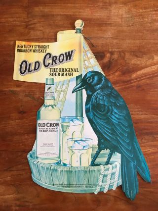 Vintage Old Crow Bourbon Whiskey - Liquor Store Ad / Cardboard Sign Display 2