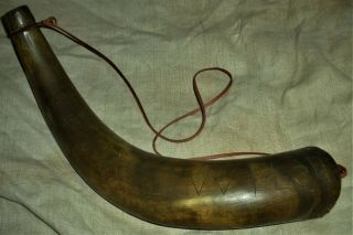 Antique C.  1860s Civil War Powderhorn - Carved Name W.  T.  Welch Great Patina Vafo