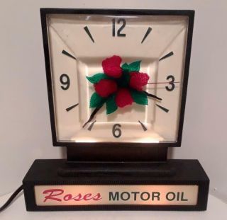Vintage Very Rare - Roses Motor Oil Illuminated Wall / Shelf Clock Pam Telechron