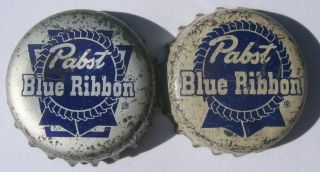 2 Diff.  Pabst Blue Ribbon Beer Bottle Caps; Pa Tax Seal Keystone; Cork