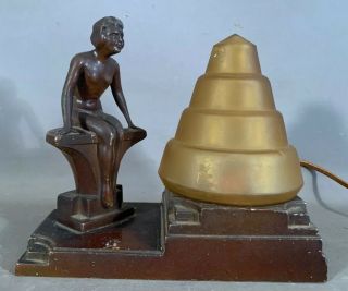 Antique Art Deco Era Bronzed Spelter Nude Lady Statue Old Boudoir Lamp Sculpture