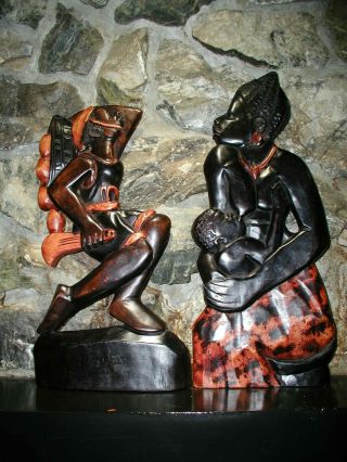 Large Vintage African Hand Carved Wood Fertility Wall Plaques Figural Sculpture