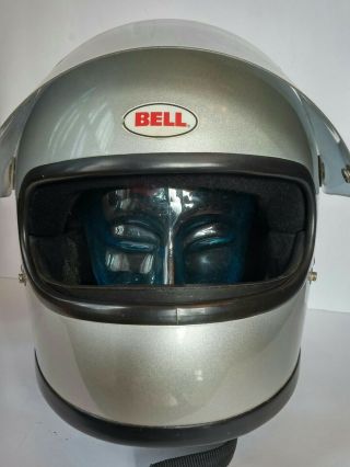 Vtg 1970s Bell Drag Car/motorcycle Racing Helmet,  7 1/2,  Silver Metallic