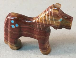 Zuni Carved Banded Jasper Horse Fetish W/ Turquoise Spots By Cheryl Beyuka
