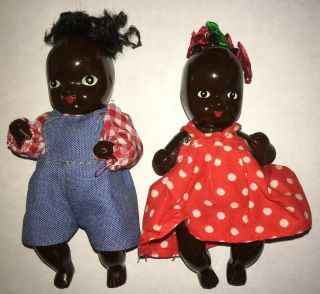 Vintage Jointed Mini 5 " Baby Bisque Dolls African American Black Boy And Girl