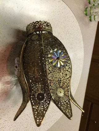 Vintage Jeweled Ornate Brass Filagree Lamp Shade