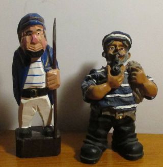 Miniature Sea Captain Figurine Wood Hand Carved/hard Plastic Fisherman Figurine