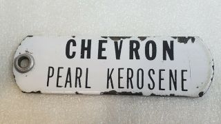 Vintage Nos Gasoline Porcelain Gas Pump Tag Chevron Pearl Kerosene