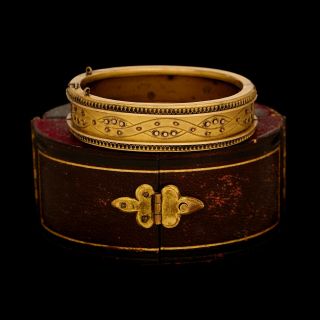 Antique Vintage Art Nouveau 14k Gold Filled Gf Etruscan Wedding Bangle Bracelet