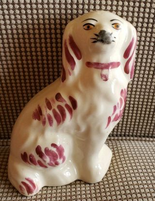 Antique Staffordshire Spaniel Dog Figurine Pink Luster Accents Single Sitting
