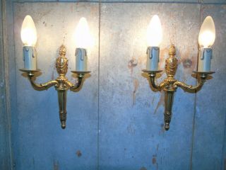 French A Bronze Wall Light Sconces Gorgeous Patina Vintage