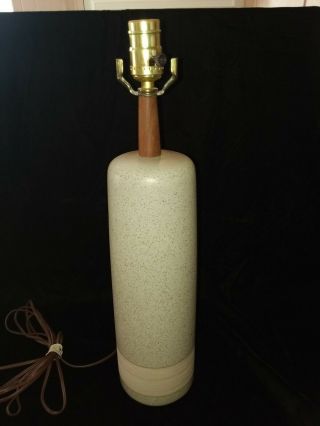 Vintage Mid Century Modern Martz Ceramic Walnut Wood Accent Lamp Signed