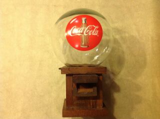 Vintage Coca Cola Glass Globe And Wooden Nut Or Candy Dispenser Pre - Owned