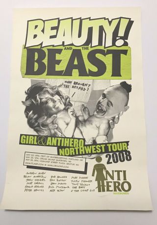 Vtg Anti Hero X Girl Skateboards Beauty And The Beast Tour Poster Cardiel 2008