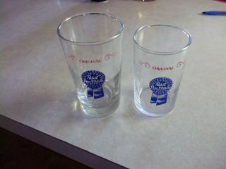 2 Vintage Pabst Blue Ribbon Beer Tasting Glasses Wisconsin Wi.  Bar Tavern