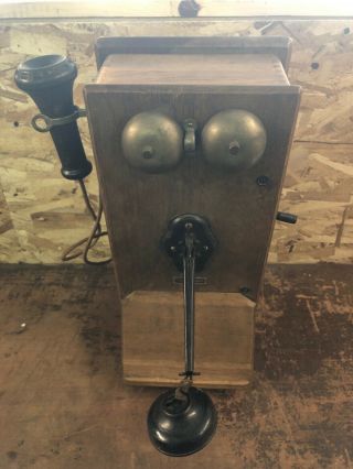 Vintage Wooden Wall Mount Telephone Hand Crank 17”x8 1/2”