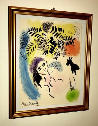 Marc Chagall Hand Signed Painting Vintage Artwork (no Picasso,  Basquiat)