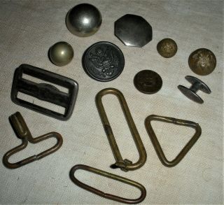 Antique C.  1850s - 1880s Civil War Era Buttons And Accoutrement Parts Vafo