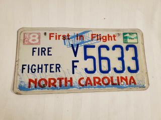 Vintage North Carolina Nc Auto License Plate 2003 Volunteer Fire Fighter 5633