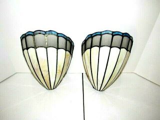 Tiffany Style Wall Sconce Light Shade Cream/gray/blue Stained Glass