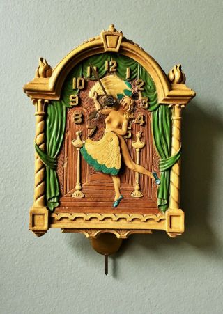 Vintage Lux Clock Co.  Risque Dancing Lady Motion Pendulette Wind - Up Wall Clock
